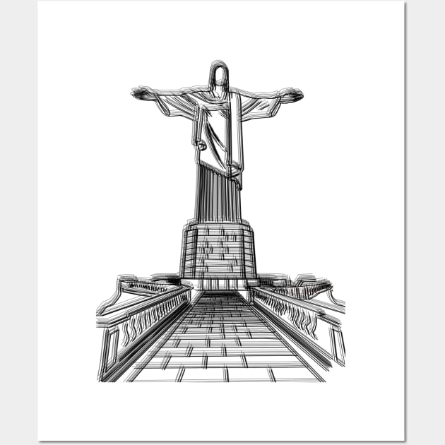 Christ Redeemer Monument Drawing Brazil Wall Art by Raimondi